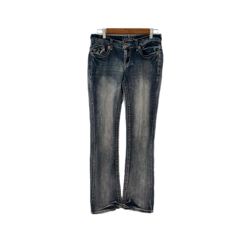 Vanity Curvy Bootcut Jeans Womens‎ 27W 33L Dark Wash Excellent Contrast Stitch